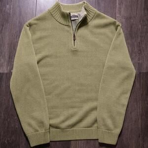 L.L. Bean Men’s XL 1/4 Zip Sweater Olive Green Cotton Pullover Mock Neck